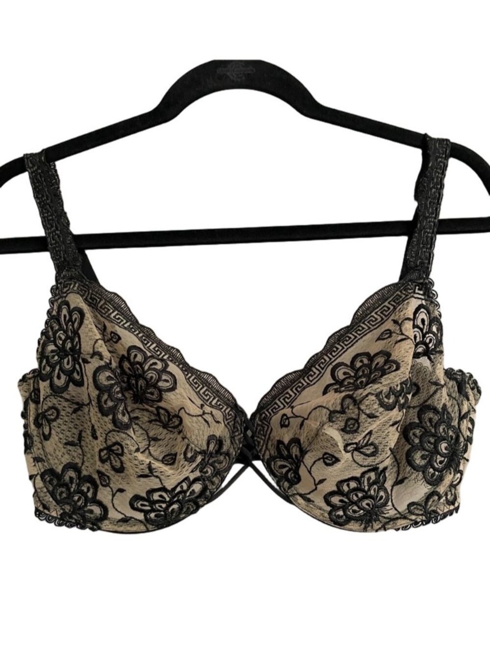 Maison Lejaby Black Nude Lace Embroidered Sheer Underwire Bra - 34E